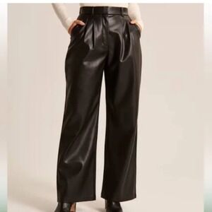 Abercrombie Fitch Vegan Leather Wide Leg Pants Black XXL High Rise Versatile